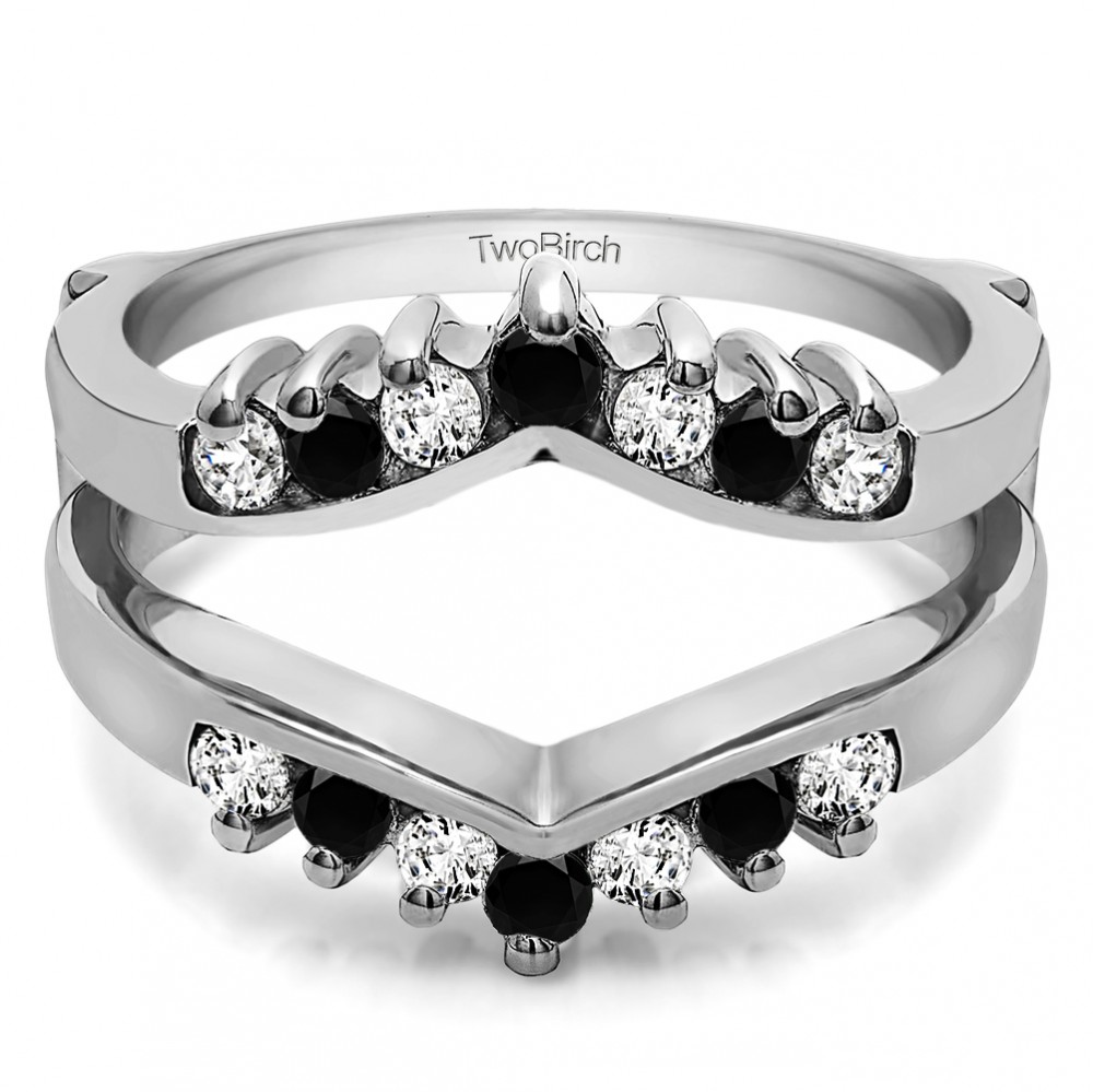 0.42 Ct. Black and White Stone Prong Set Round Chevron Ring Guard