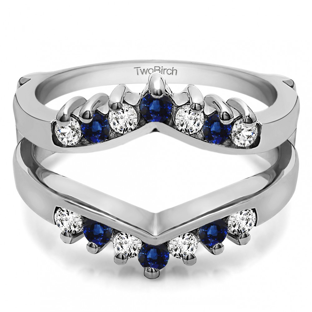 0.42 Ct. Sapphire and Diamond Prong Set Round Chevron Ring Guard