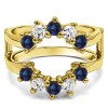 0.2 Ct. Sapphire and Diamond Round Sunburst Halo Ring Guard in Yellow Gold