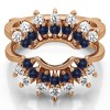 0.98 Ct. Sapphire and Diamond Double Row Halo Sunburst Ring Guard in Rose Gold