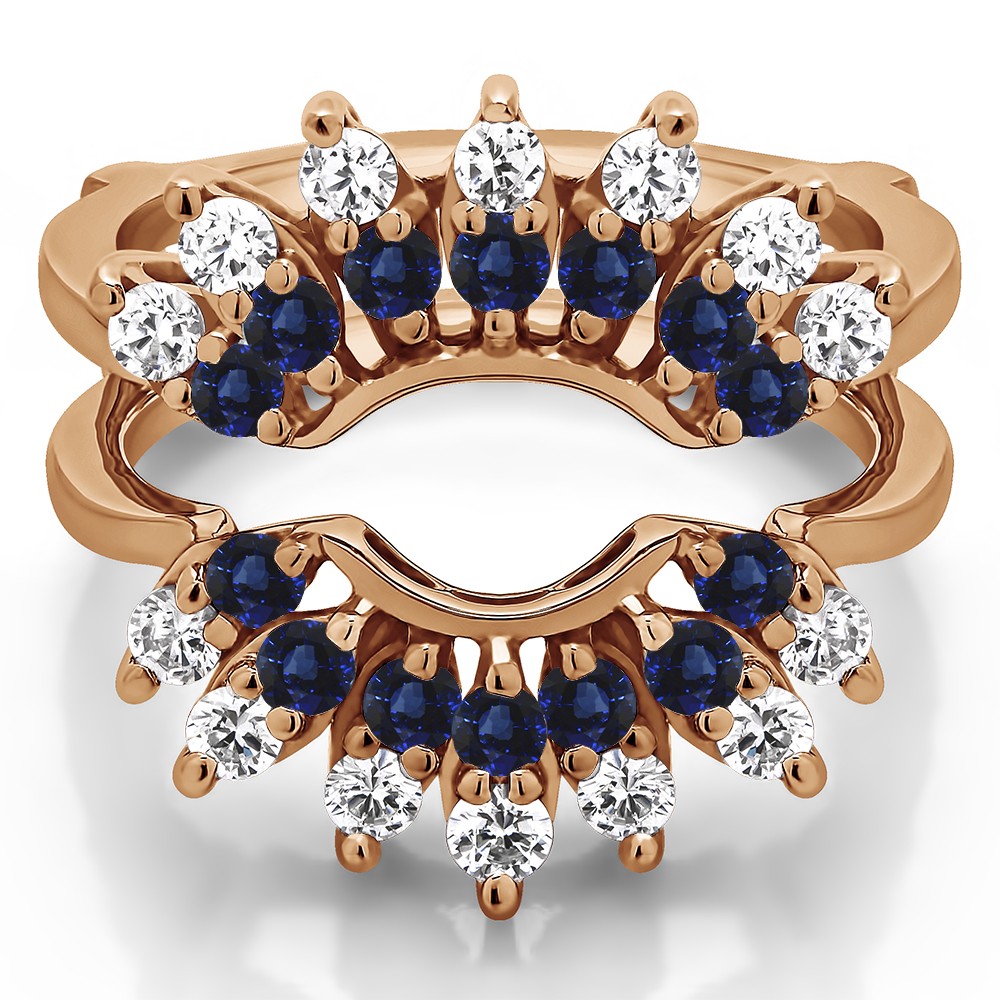 0.98 Ct. Sapphire and Diamond Double Row Halo Sunburst Ring Guard in Rose Gold