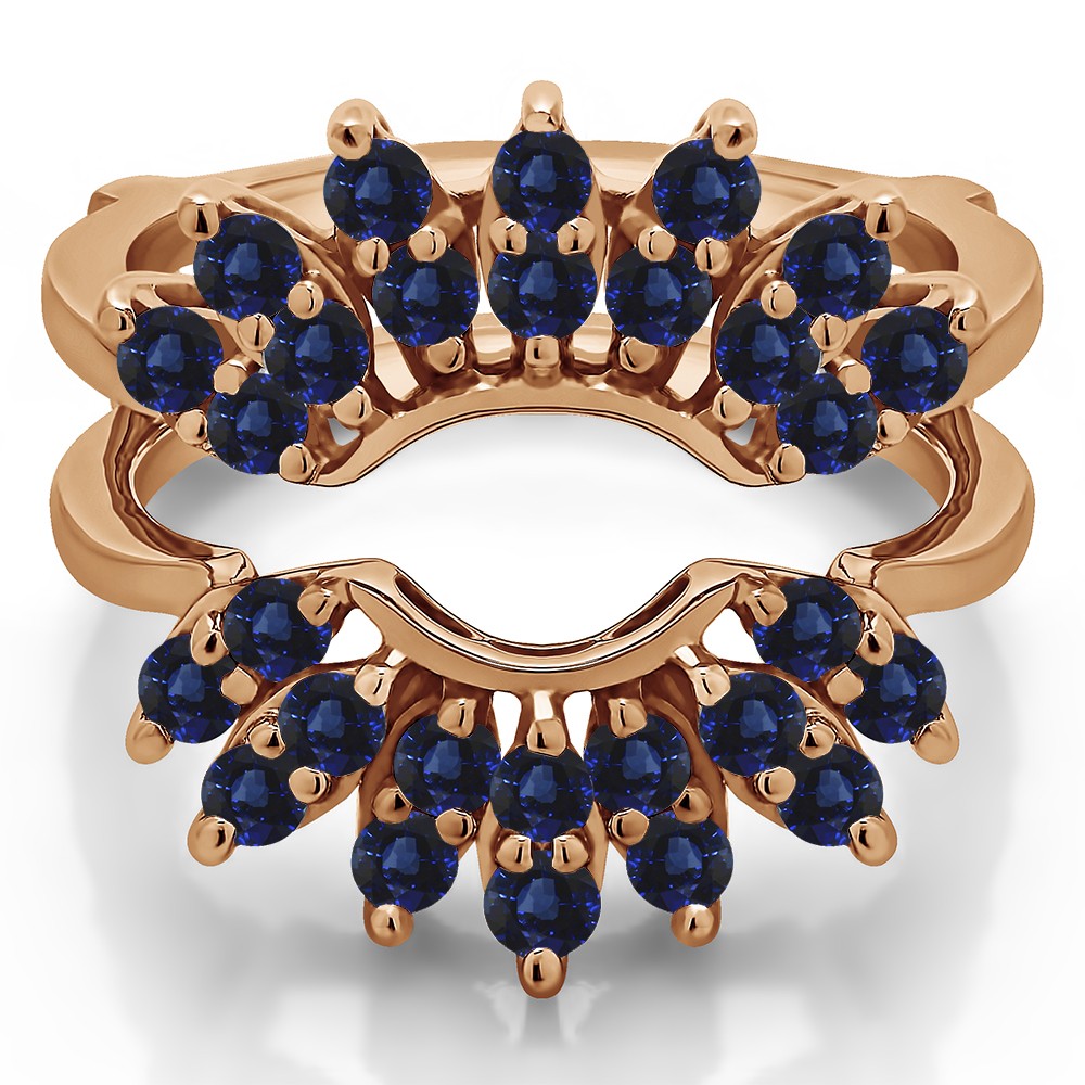 0.98 Ct. Sapphire Double Row Halo Sunburst Ring Guard in Rose Gold