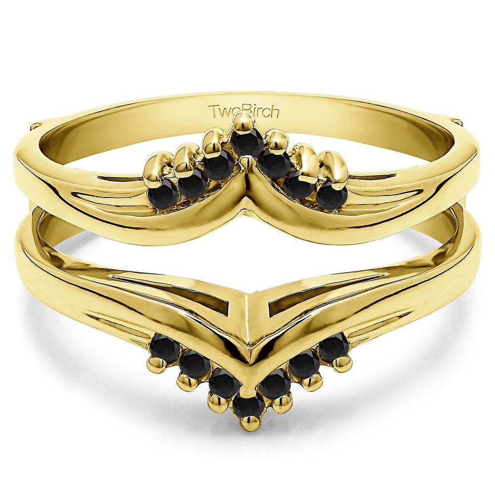 Black Stone Round Prong Set Chevron Ring Guard in