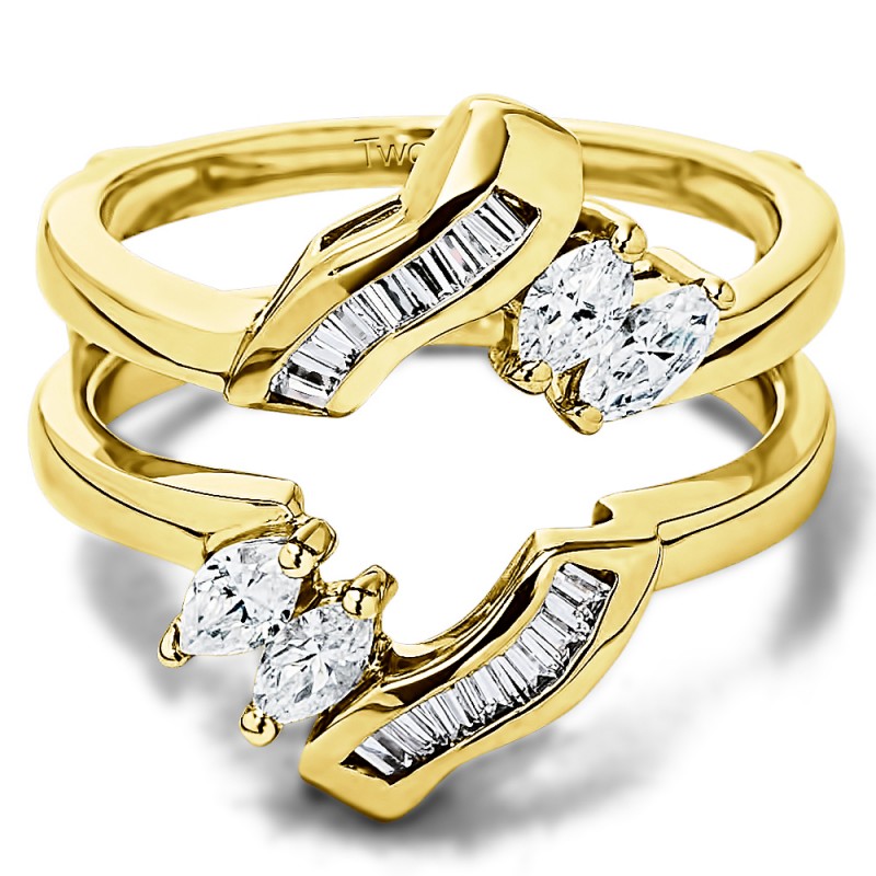 TwoBirch Ring Guards - Engraved Cathedral Plain Metal Ring Guard Enhancer  in Yellow Gold