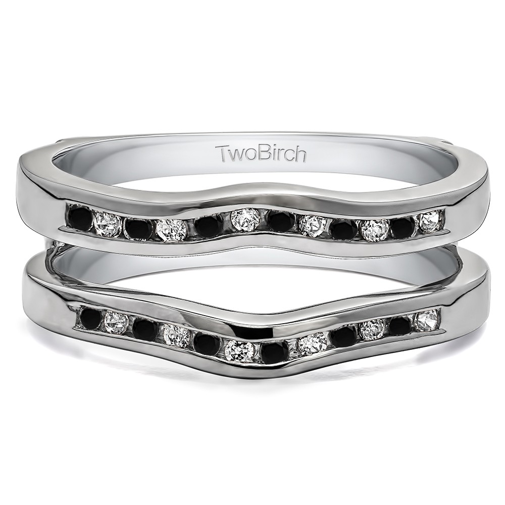 0.24 Ct. Black and White Stone Round Channel Set Curved Ring Guard