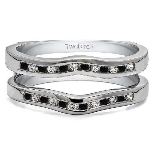 0.24 Ct. Black and White Stone Round Channel Set Curved Ring Guard