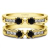 0.76 Ct. Black and White Stone Three Stone Ring Guard Enhancer in Yellow Gold