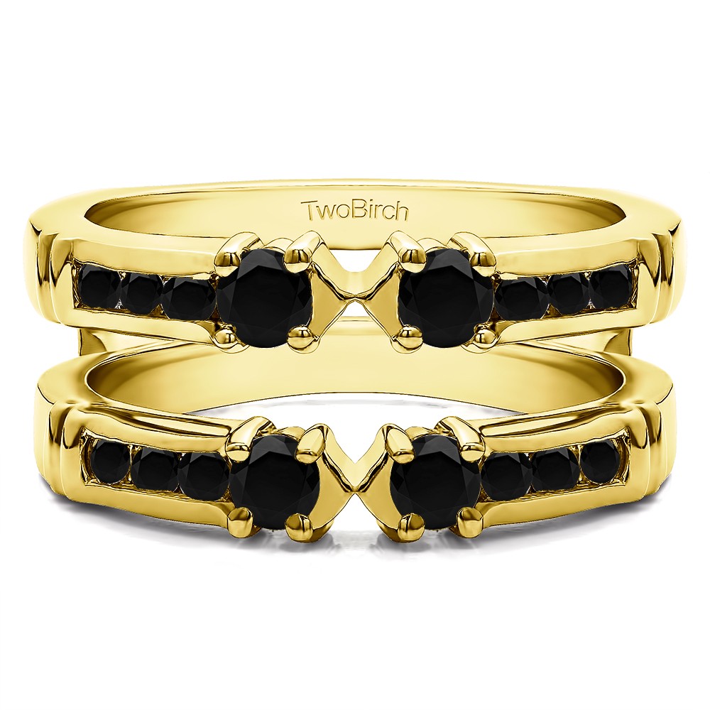 0.76 Ct. Black Stone Three Stone Ring Guard Enhancer in Yellow Gold
