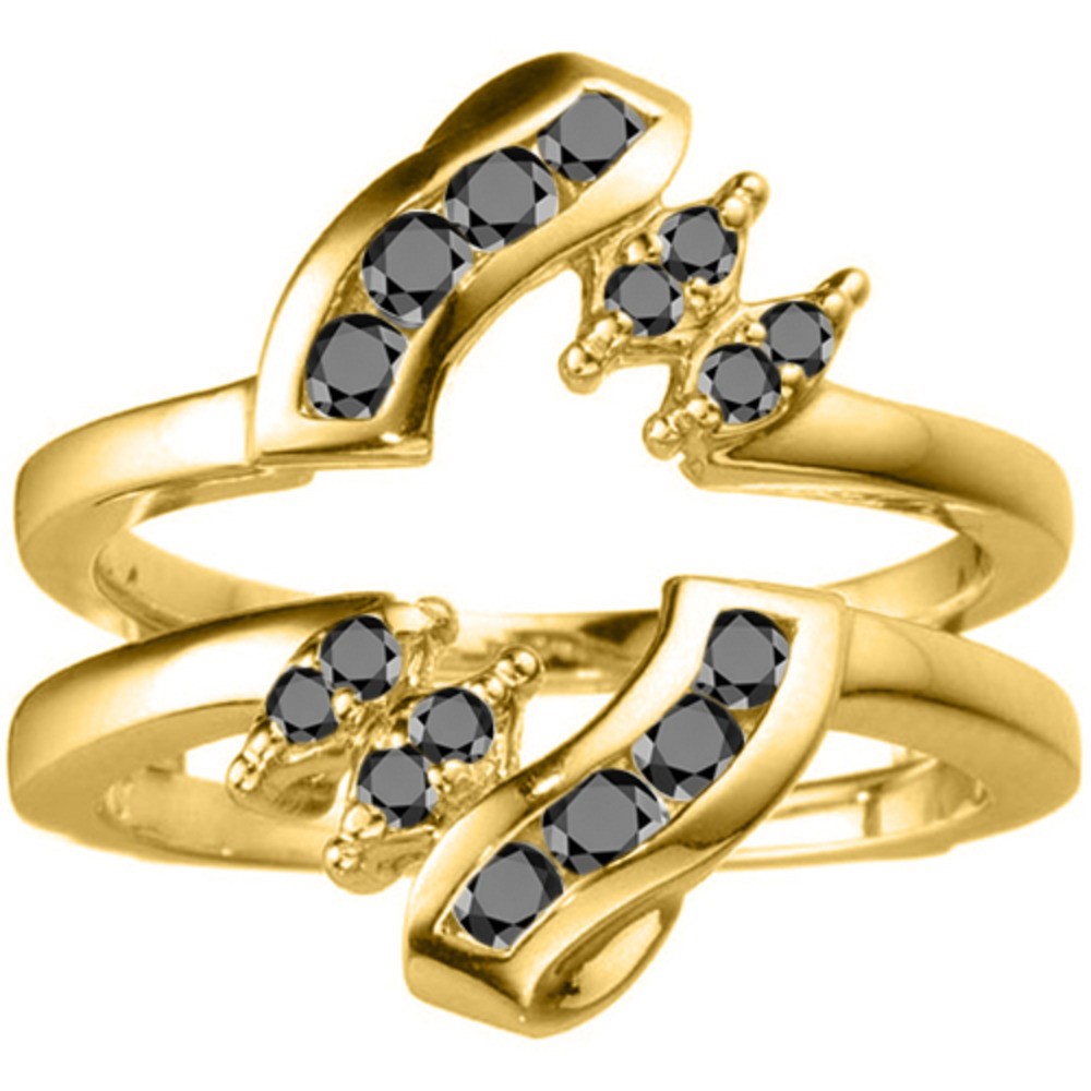 Black Stone Round Twist Ring Guard in Yellow Gold