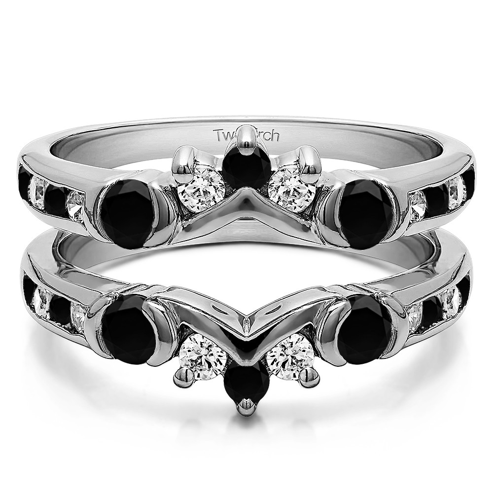1.01 Ct. Black and White Stone Half Halo Prong and Channel Set Ring Guard