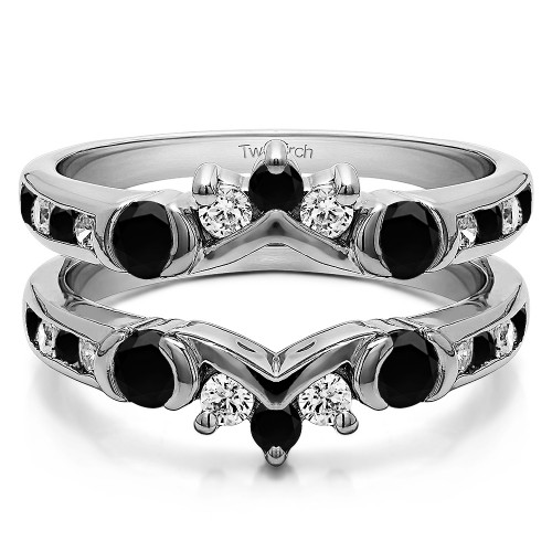 1.01 Ct. Black and White Stone Half Halo Prong and Channel Set Ring Guard
