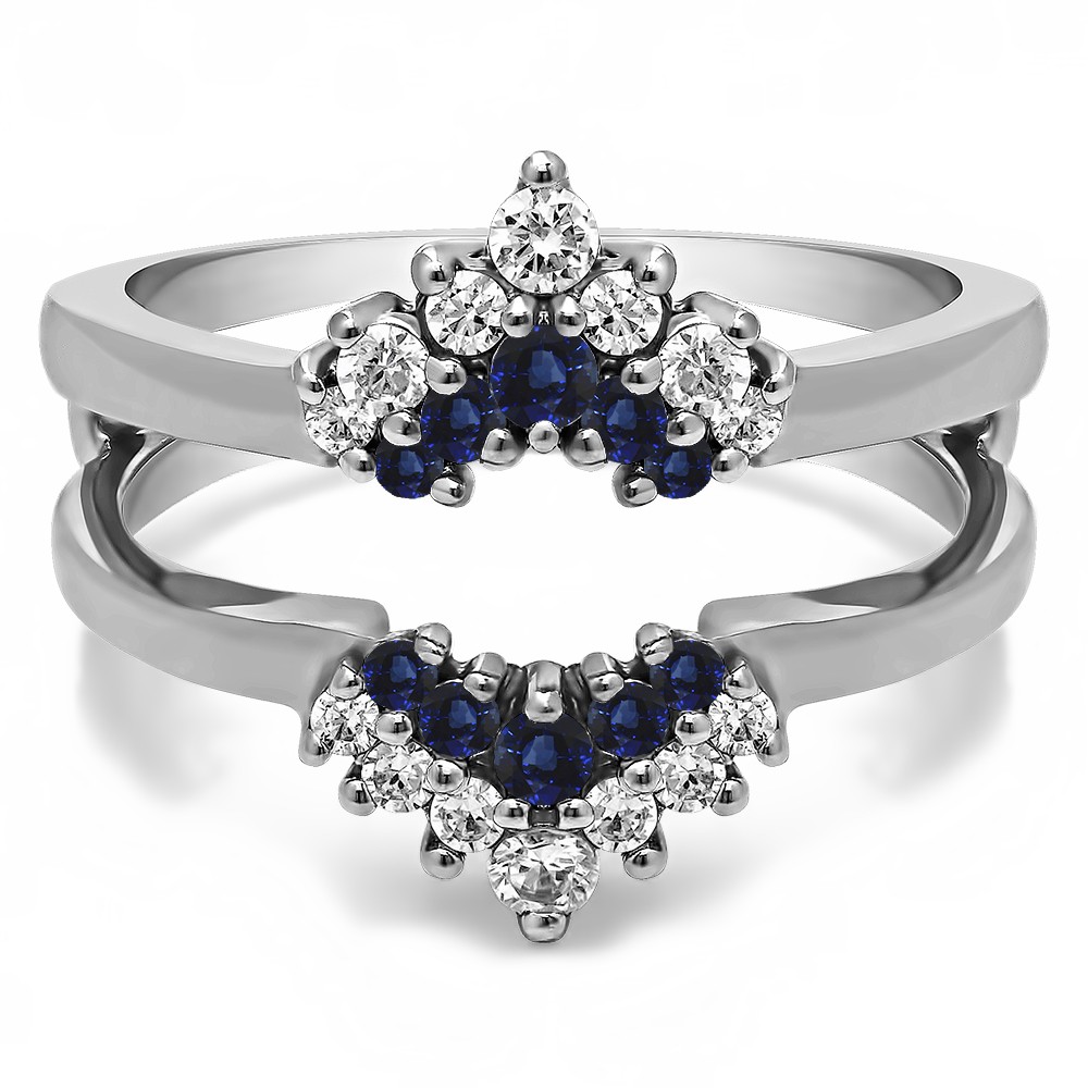 0.37 Ct. Sapphire and Diamond Double Row Round Prong Set Ring Guard
