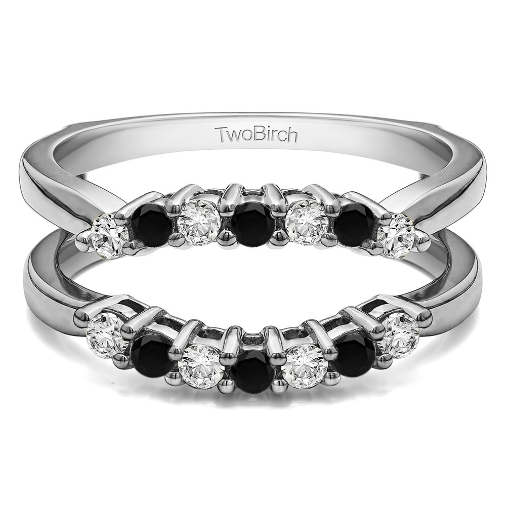 .50 Ct. Black and White Stone Double Shared Prong Contour Ring Guard