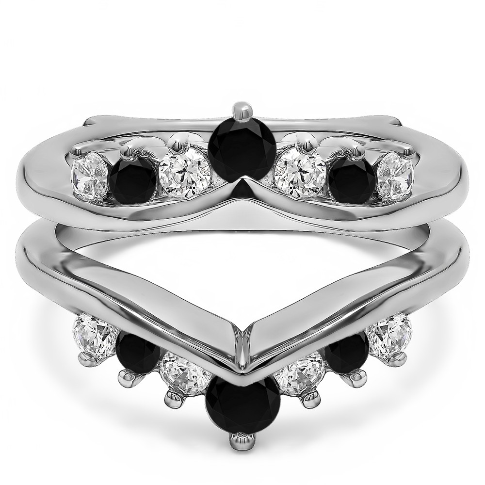 0.26 Ct. Black and White Stone Round Chevron Ring Guard Enhancer