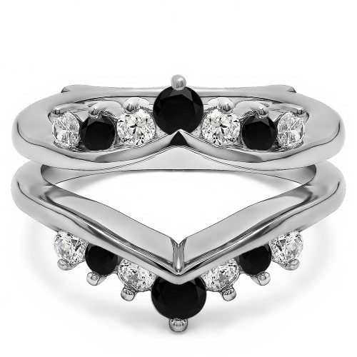 0.26 Ct. Black and White Stone Round Chevron Ring Guard Enhancer