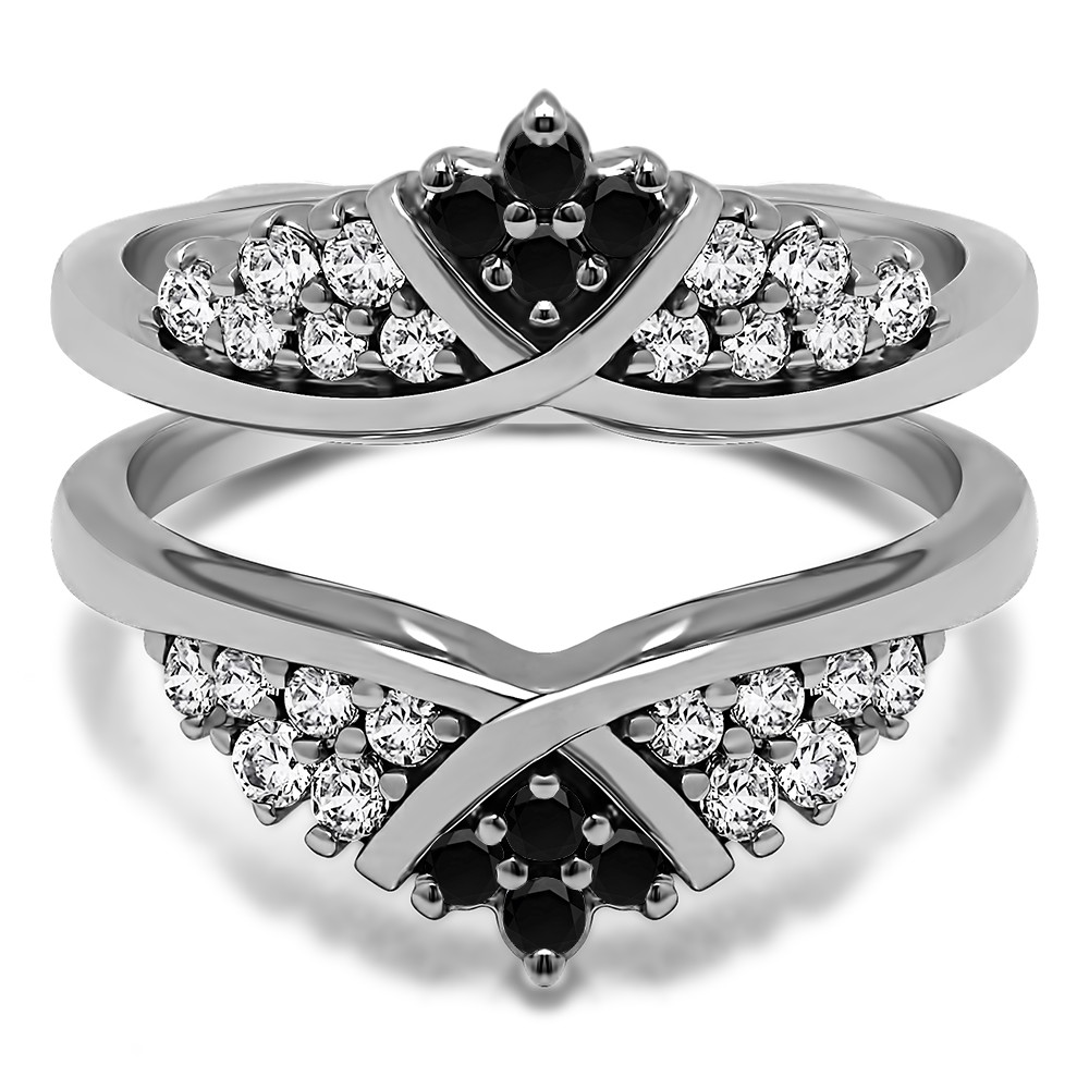 0.52 Ct. Black and White Stone X Bypass Triple Row Anniversary Ring Guard
