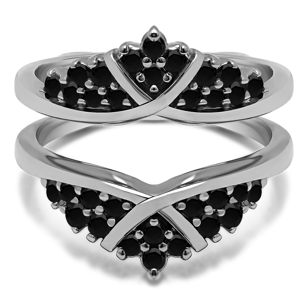 0.52 Ct. Black Stone X Bypass Triple Row Anniversary Ring Guard