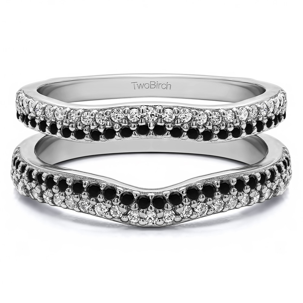 0.51 Ct. Black and White Stone Round Double Row Pave Set Curved Ring Guard