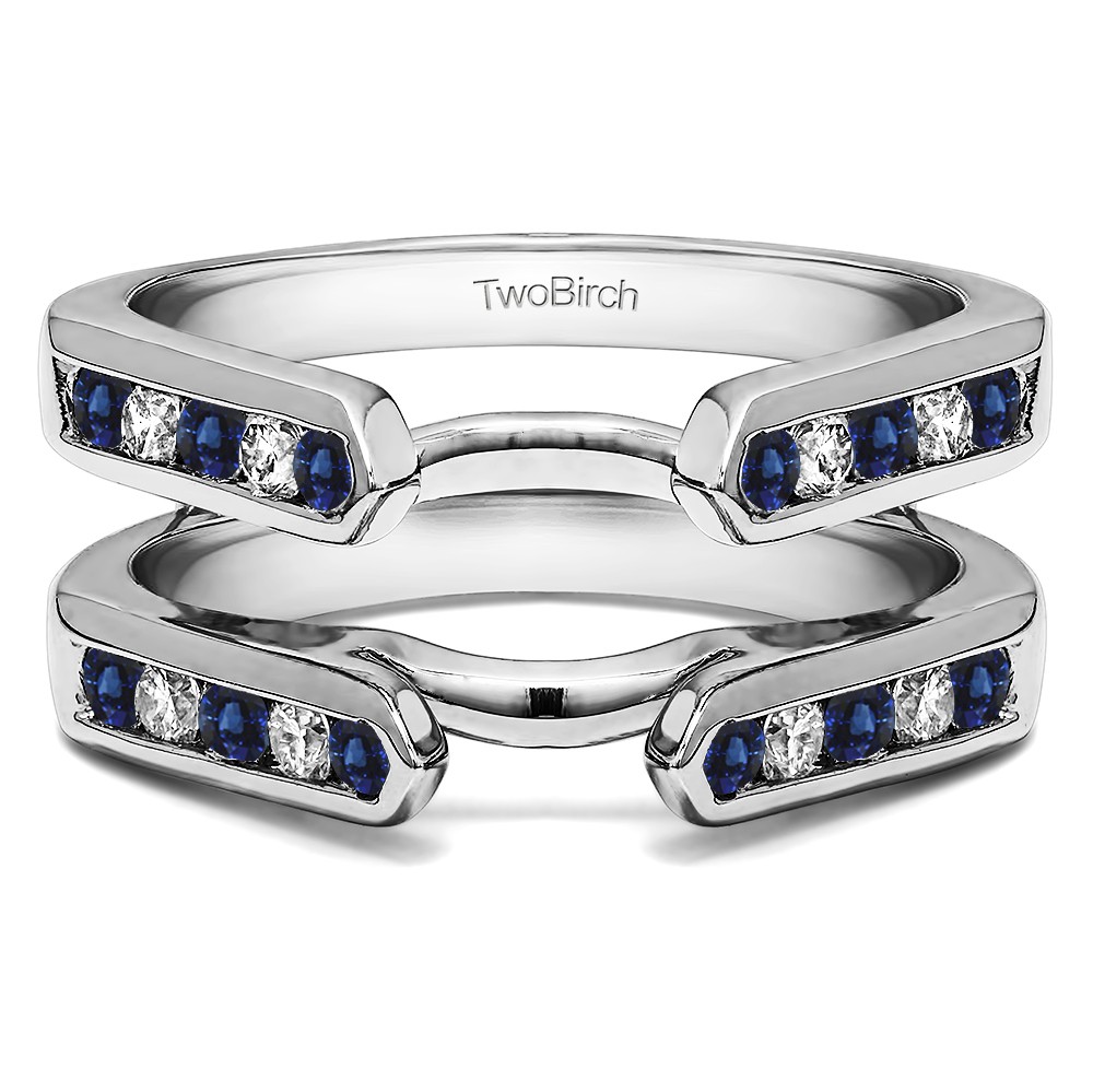 0.24 Ct. Sapphire and Diamond Princess Cut Channel Cathedral Ring Guard