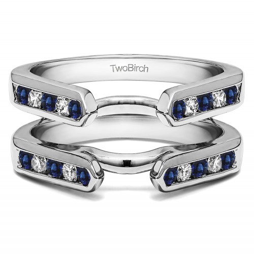 0.24 Ct. Sapphire and Diamond Princess Cut Channel Cathedral Ring Guard