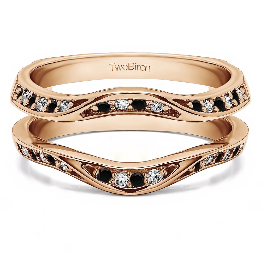0.44 Ct. Black and White Stone Contour Ring Guard Enhancer Wedding Band in Rose Gold