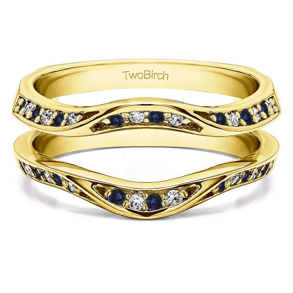 0.44 Ct. Sapphire and Diamond Contour Ring Guard Enhancer Wedding Band in Yellow Gold