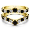 0.74 Ct. Black and White Stone Graduated Shared Prong Contour Ring Guard in Yellow Gold