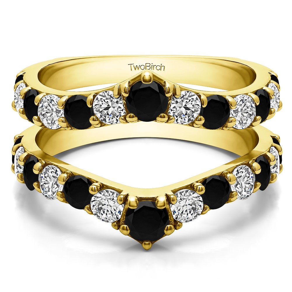 0.74 Ct. Black and White Stone Graduated Shared Prong Contour Ring Guard in Yellow Gold
