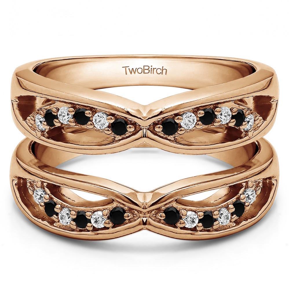 0.24 Ct. Black and White Stone Criss Cross Anniversary Jacket Ring Guard  in Rose Gold