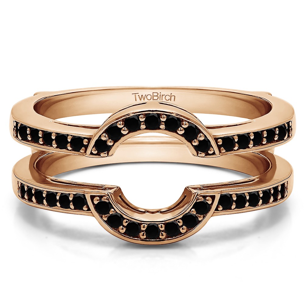 0.38 Ct. Black Stone Round Halo Wedding Ring Guard in Rose Gold