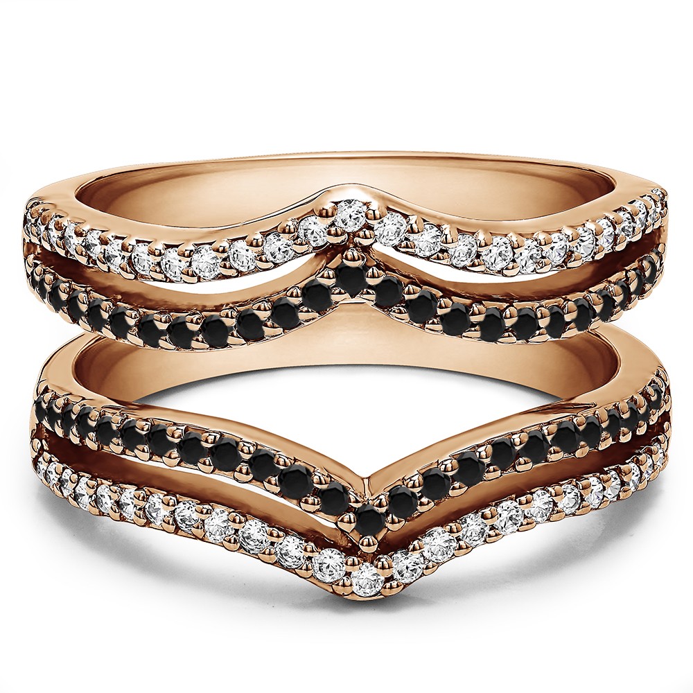 0.5 Ct. Black and White Stone Double Row Chevron Ring Guard in Rose Gold