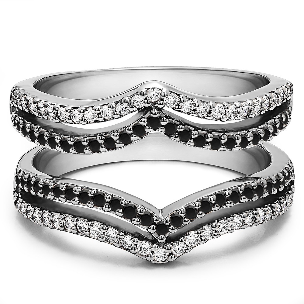 0.5 Ct. Black and White Stone Double Row Chevron Ring Guard