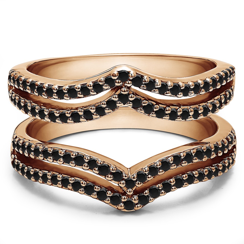 0.5 Ct. Black Stone Double Row Chevron Ring Guard in Rose Gold