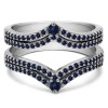 1.52 Ct. Sapphire Double Row Chevron Anniversary Ring Guard in White Gold