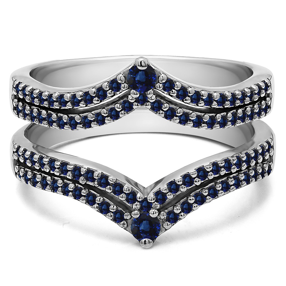 1.52 Ct. Sapphire Double Row Chevron Anniversary Ring Guard in White Gold