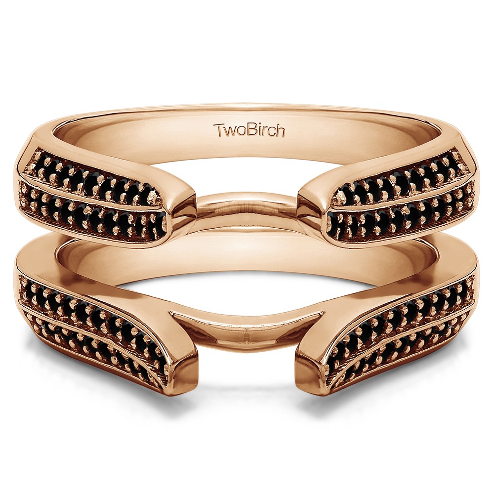 0.4 Ct. Black Stone Double Row Cathedral Ring Guard in Rose Gold