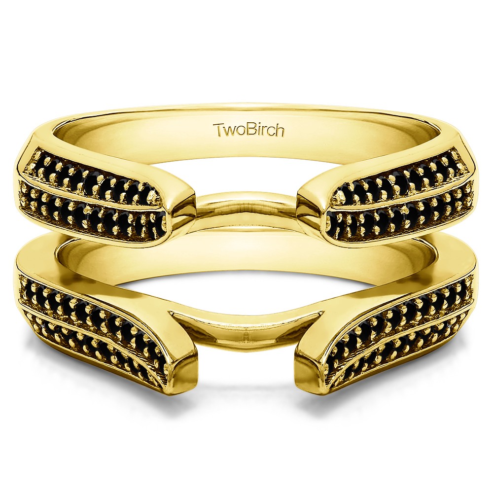 0.4 Ct. Black Stone Double Row Cathedral Ring Guard in Yellow Gold