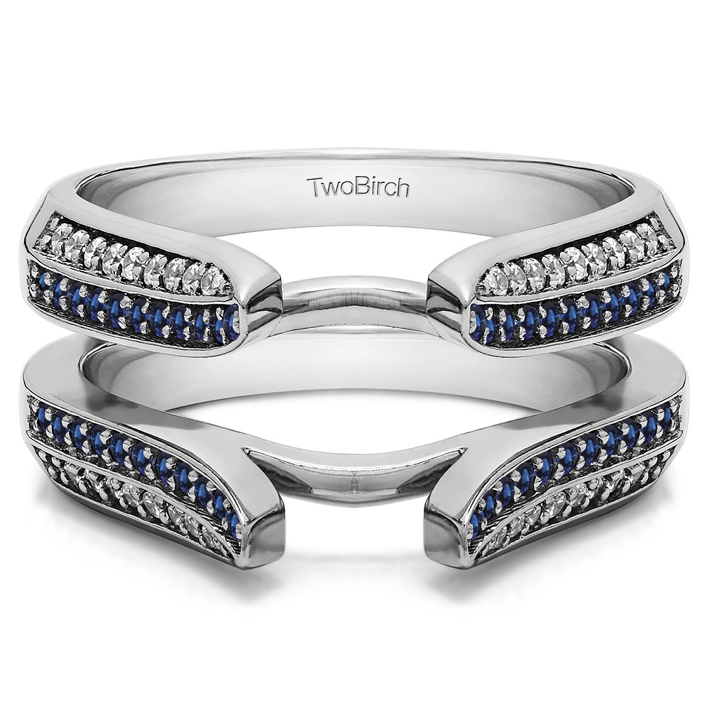 Sapphire and Diamond Double Row Cathedral Ring Guard