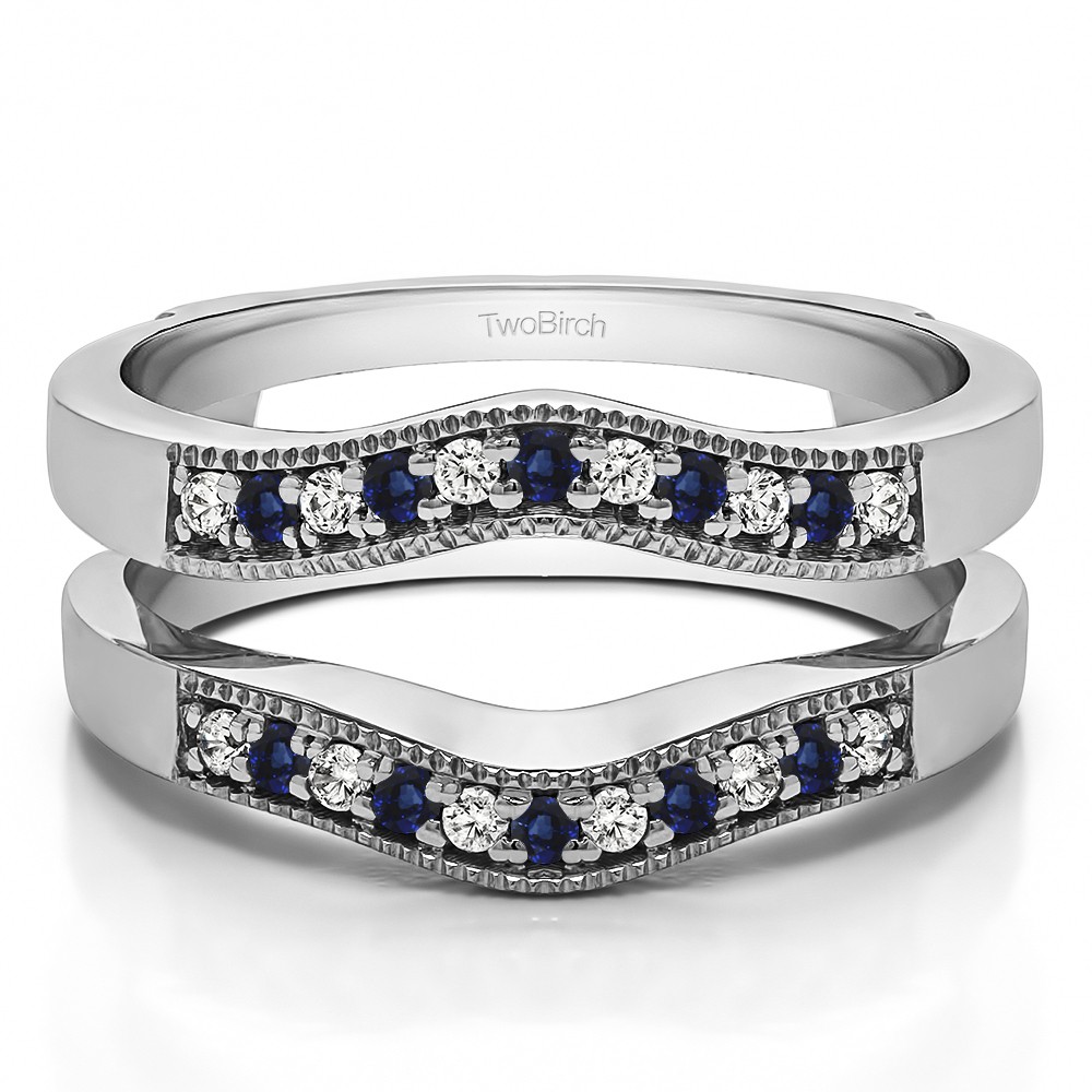 0.26 Ct. Sapphire and Diamond Contour Prong In Channel Wedding Ring Guard