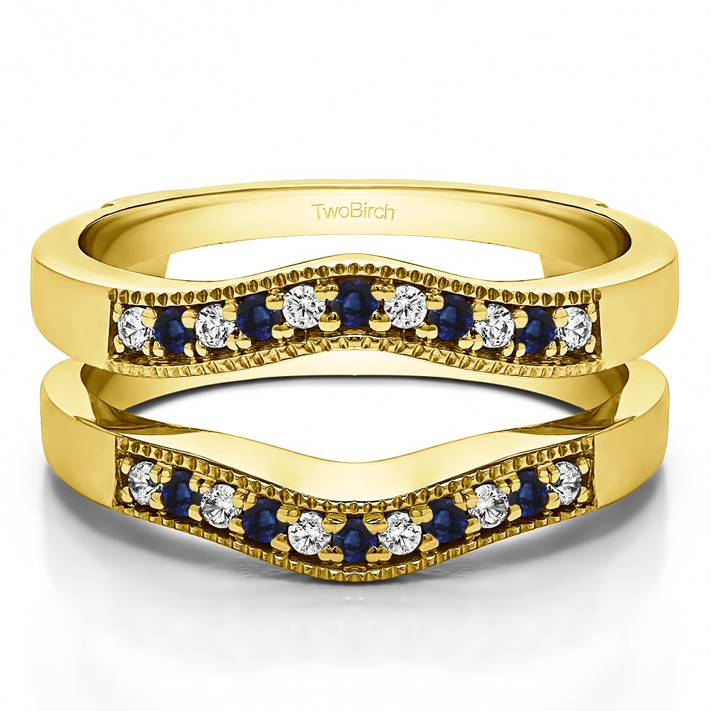 0.26 Ct. Sapphire and Diamond Contour Prong In Channel Wedding Ring Guard in Yellow Gold