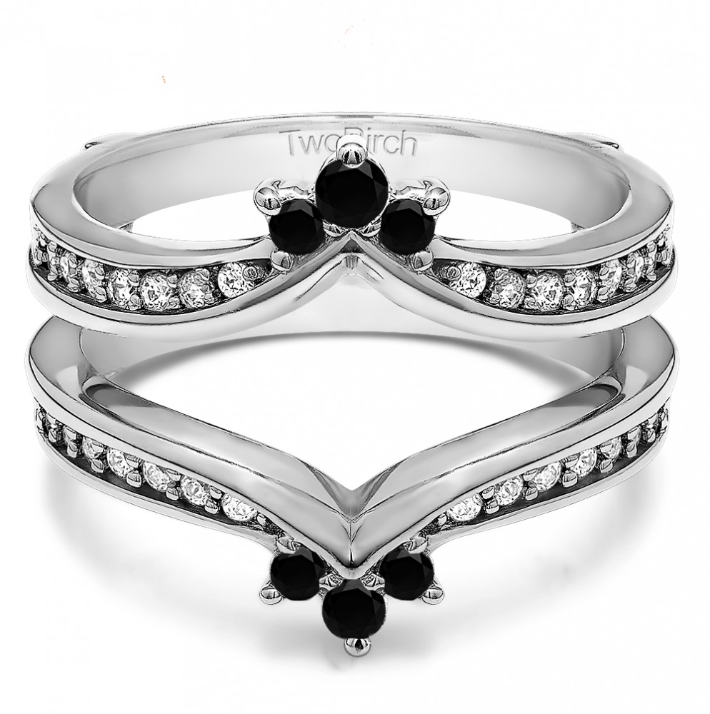 0.38 Ct. Black and White Stone Crown Chevron Contour Ring Guard