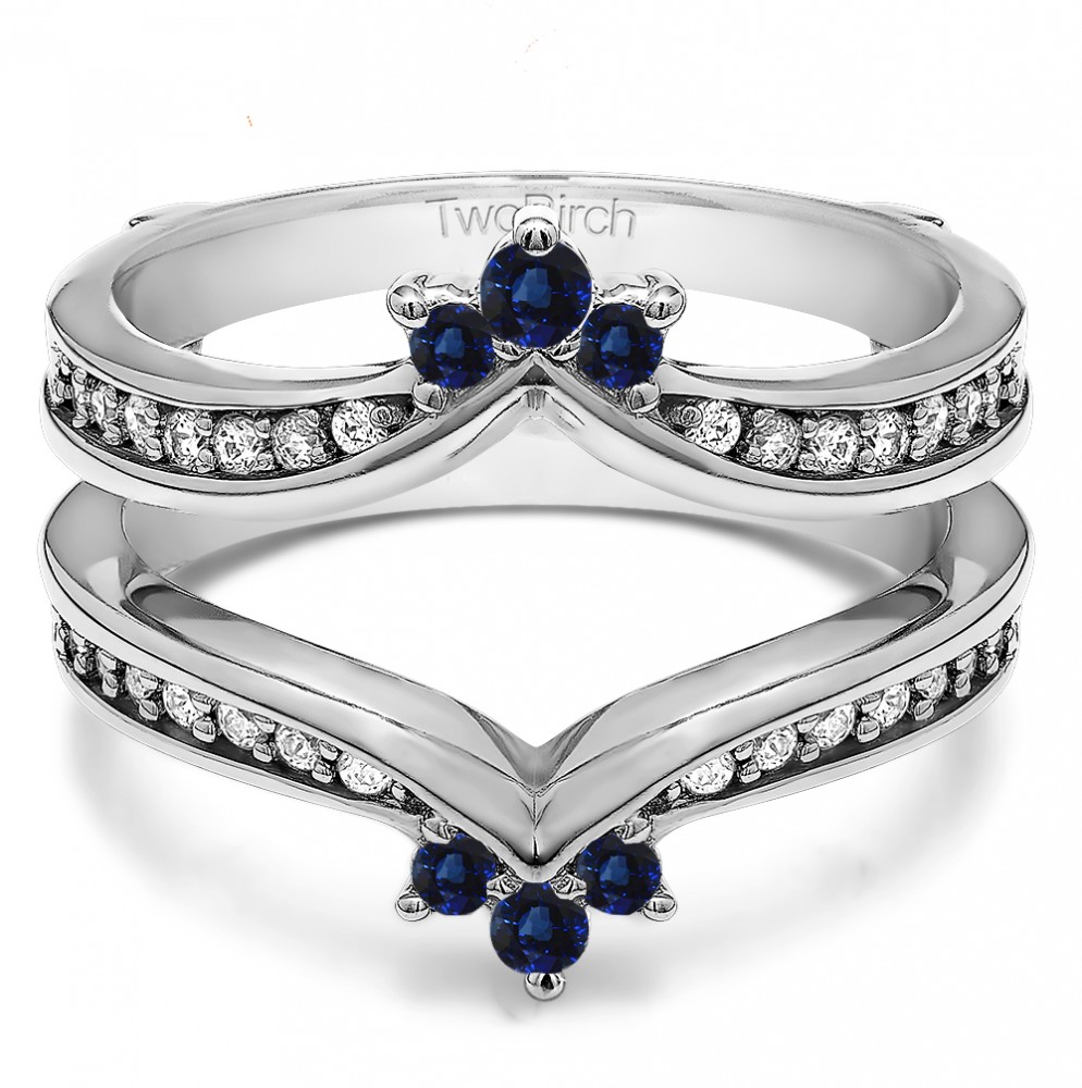 0.38 Ct. Sapphire and Diamond Crown Chevron Contour Ring Guard
