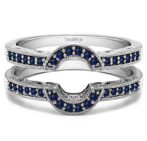 0.21 Ct. Sapphire Filigree Millgrained Vintage Halo Ring Guard