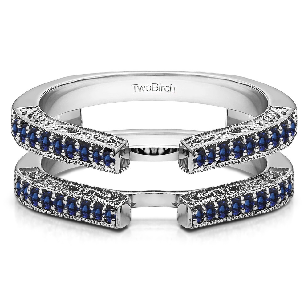 0.29 Ct. Sapphire Cathedral Ring Guard with Millgrained Edges and Filigree Design