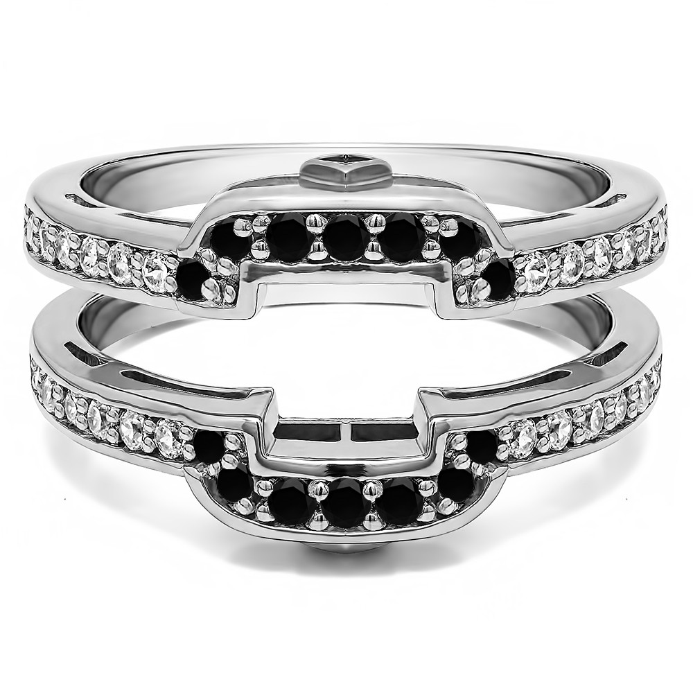 .50 Ct. Black and White Stone Square Halo Peek-a-Boo Wedding Ring Guard