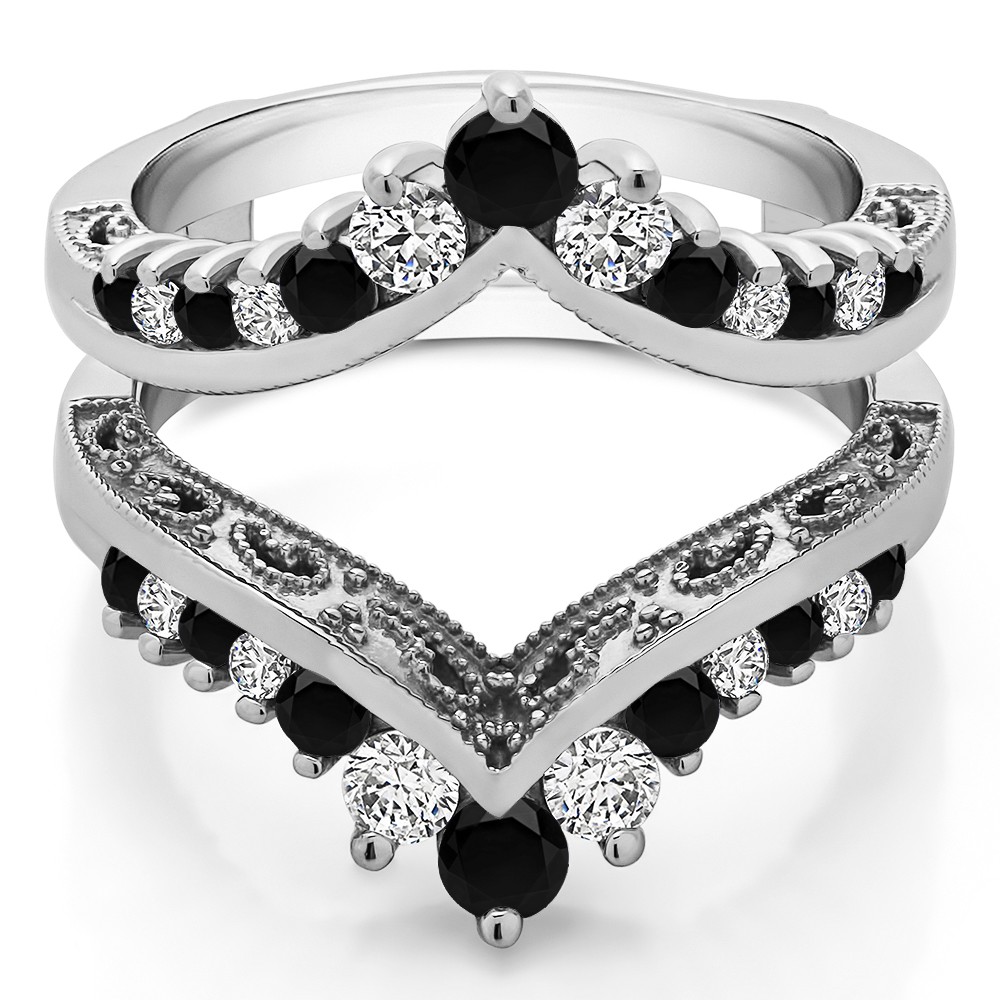 Black and White Stone Filigree Vintage Wedding Ring Guard