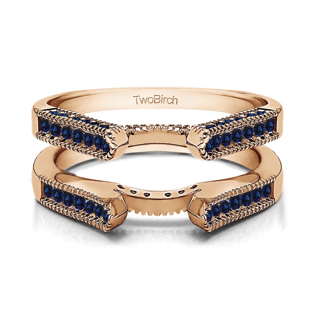 Sapphire Vintage Cathedral Millgrain Ring Guard in Rose