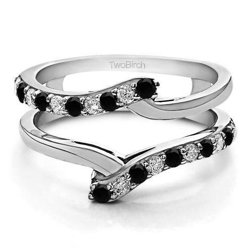 0.5 Ct. Black and White Stone Bypass Shared Prong Ring Guard