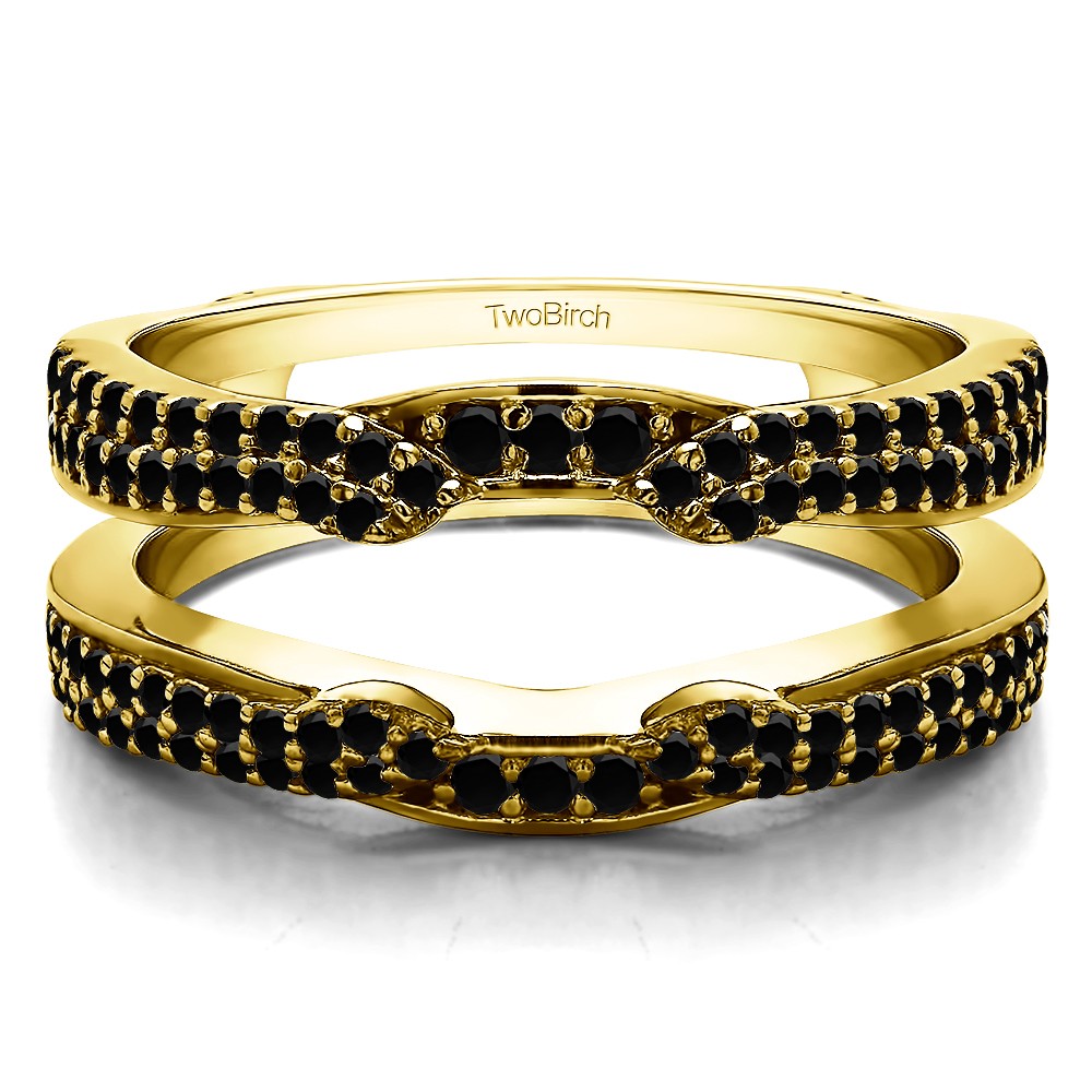 0.5 Ct. Black Stone Double Row Cathedral Ring Guard Enhancer in Yellow Gold