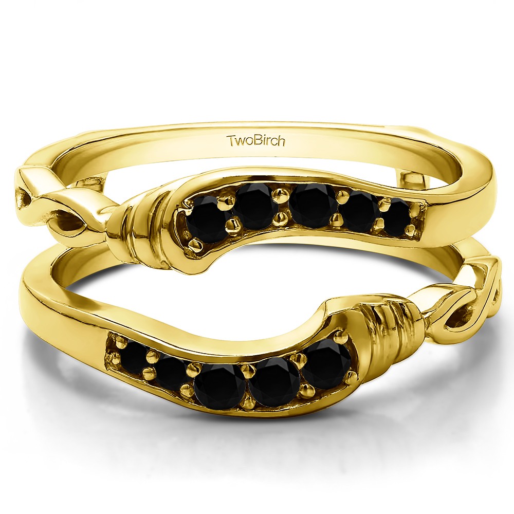 0.22 Ct. Black Stone Infinity Bypass Ring Guard in Yellow Gold